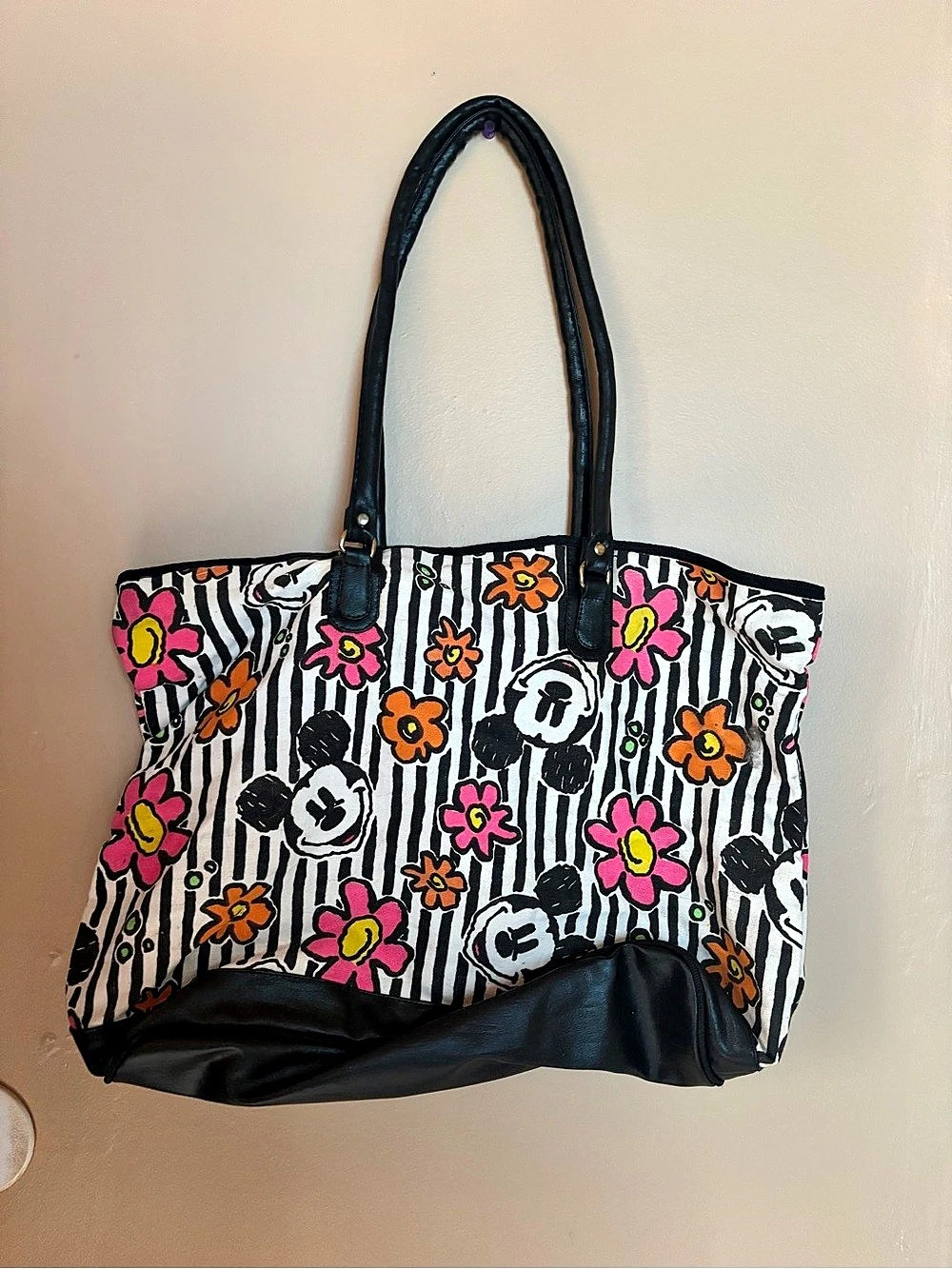 Vintage Disney Floral Tote Bag in Black & White